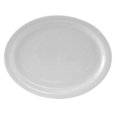 Tuxton CLH-132 Colorado 13 1/8" x 10 1/8" Oval Porcelain White Narrow Rim China Platter