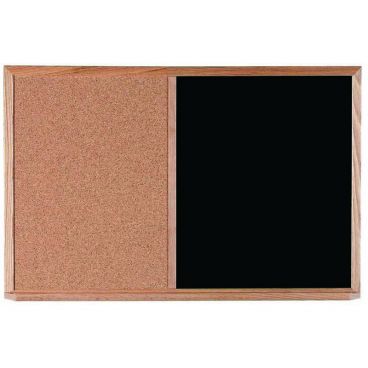 Aarco CO2436B 24" x 36" Black Combination Corkboard/Chalkboard With Solid Red Oak Frame And Full Length Chalk Tray