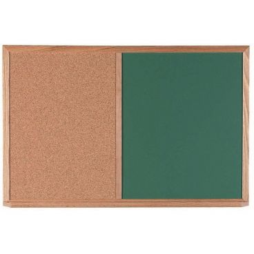 Aarco CO2436G 24" x 36" Green Combination Corkboard/Chalkboard With Solid Red Oak Frame And Full Length Chalk Tray