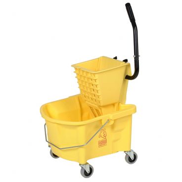 Continental 226-312YW Yellow 26-Quart Splash Guard Bucket And SW12 Side-Press Squeeze Wringer Combo With 3" Non-Marking Casters