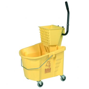Continental 335-312YW Yellow 35-Quart Splash Guard Bucket And SW12 Side-Press Squeeze Wringer Combo With 3" Non-Marking Casters