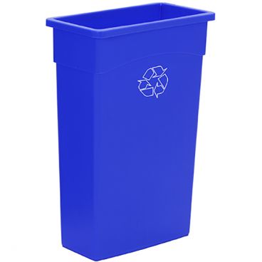 Continental 8322-1 Blue 23-Gallon Capacity 20" x 11" Rectangular Molded Polyethylene Wall Hugger Recycling Container Without Lid