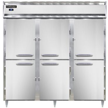 Continental D3RNHD 3-Section Designer Line Standard Depth Reach-In Refrigerator with Half Height Solid Doors - 72 Cu. Ft.