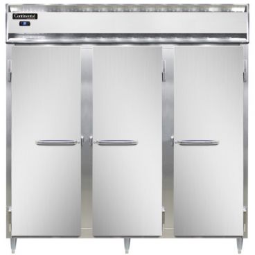 Continental D3RN 3-Section Designer Line Standard Depth Reach-In Refrigerator with Full Height Solid Doors - 72 Cu. Ft.