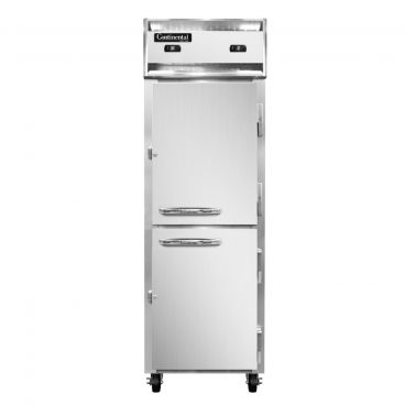 Continental Refrigerator 1RFNHD 26" Dual Temp Over/Under Reach-In Refrigerator/Freezer With 2 Half-Height Solid Doors, 20 Cubic Ft, 115 Volts