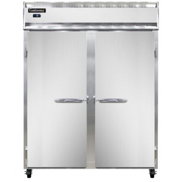 Continental Refrigerator 2FESNSA 57" Extra Wide Shallow Depth Reach-In Freezer With 2 Full-Height Solid Doors And Aluminum Interior, 40 Cubic Ft, 115 Volts