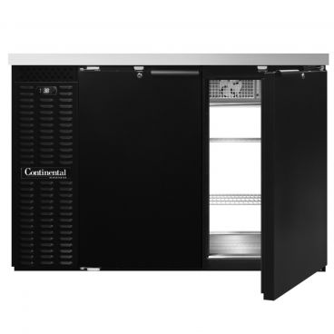 Continental Refrigerator BB50NPT 50" Black Pass-Thru Refrigerated Back Bar Storage Cooler With 4 Solid Doors, 16 Cubic Feet, 115 Volts