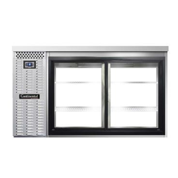 Continental Refrigerator BB50NSSGDPT 50" Stainless Steel Pass-Thru Glass Door Refrigerated Back Bar Storage Cooler With 4 Glass Doors, 16 Cubic Feet, 115 Volts