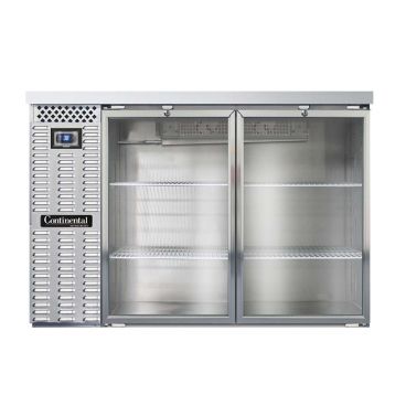 Continental Refrigerator BB50NSSGD 50" Stainless Steel Glass Door Refrigerated Back Bar Storage Cooler With 2 Glass Doors, 16 Cubic Feet, 115 Volts