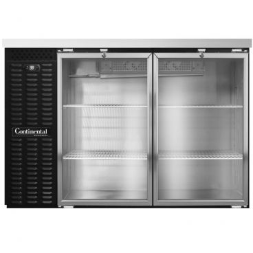 Continental Refrigerator BB50SNGD 50" Black Shallow 23" Depth Glass Door Refrigerated Back Bar Storage Cooler With 2 Glass Doors, 13 Cubic Feet, 115 Volts