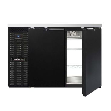 Continental Refrigerator BB50SNPT 50" Black Shallow 23" Depth Pass-Thru Refrigerated Back Bar Storage Cooler With 4 Solid Doors, 13 Cubic Feet, 115 Volts