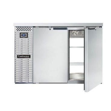 Continental Refrigerator BB50SNSSPT 50" Stainless Steel Shallow 23" Depth Pass-Thru Back Bar Storage Cooler With 4 Solid Doors, 13 Cubic Feet, 115 Volts