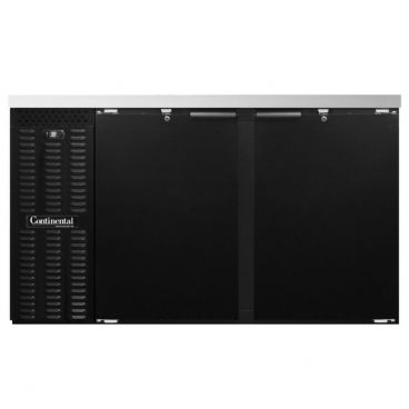 Continental Refrigerator BB59N 59" Black Refrigerated Back Bar Storage Cooler With 2 Solid Doors, 22 Cubic Feet, 115 Volts