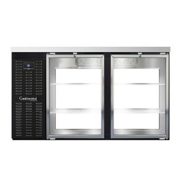 Continental Refrigerator BB59SNGDPT 59" Black Shallow 23" Depth Pass-Thru Glass Door Refrigerated Back Bar Storage Cooler With 4 Glass Doors, 15 Cubic Feet, 115 Volts