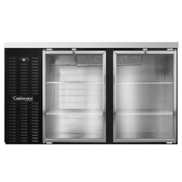 Continental Refrigerator BB59SNGD 59" Black Shallow 23" Depth Glass Door Refrigerated Back Bar Storage Cooler With 2 Glass Doors, 15 Cubic Feet, 115 Volts
