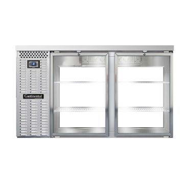Continental Refrigerator BB59SNSSGDPT 59" Stainless Steel Shallow 23" Depth Pass-Thru Glass Door Back Bar Storage Cooler With 4 Glass Doors, 15 Cubic Feet, 115 Volts