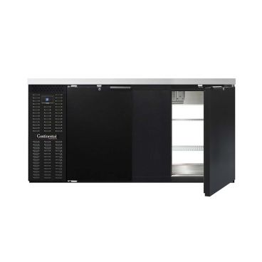 Continental Refrigerator BB69NPT 69" Black Pass-Thru Refrigerated Back Bar Storage Cooler With 4 Solid Doors, 26 Cubic Feet, 115 Volts