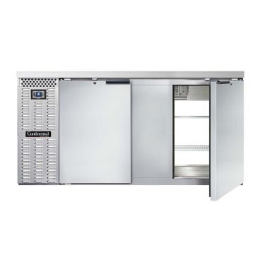 Continental Refrigerator BB69SNSSPT 69" Stainless Steel Shallow 23" Depth Pass-Thru Back Bar Storage Cooler With 4 Solid Doors, 18 Cubic Feet, 115 Volts