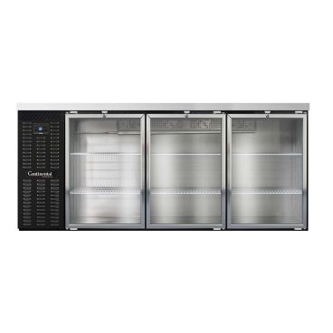 Continental Refrigerator BB79NGD 79" Black Refrigerated Back Bar Storage Cooler With 3 Glass Doors, 28 Cubic Feet, 115 Volts