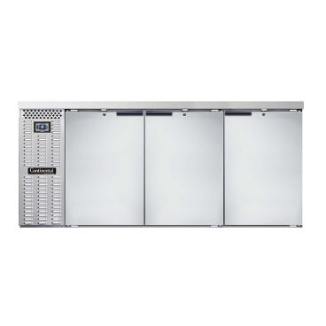 Continental Refrigerator BB79NSS 79" Stainless Steel Refrigerated Back Bar Storage Cooler With 3 Solid Doors, 28 Cubic Feet, 115 Volts