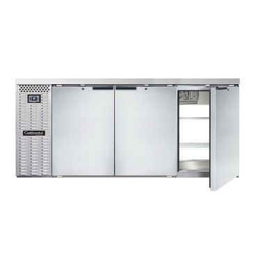 Continental Refrigerator BB79SNSSPT 79" Stainless Steel Shallow 23" Depth Pass-Thru Back Bar Storage Cooler With 6 Solid Doors, 22 Cubic Feet, 115 Volts