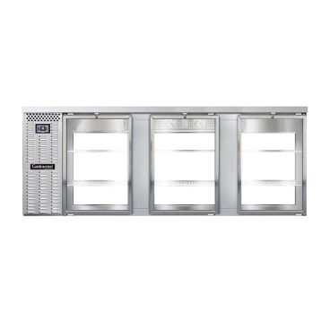 Continental Refrigerator BB90SNSSGDPT 90" Stainless Steel Shallow 23" Depth Pass-Thru Glass Door Back Bar Storage Cooler With 6 Glass Doors, 25 Cubic Feet, 115 Volts