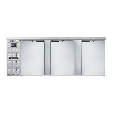 Continental Refrigerator BB90SNSS 90" Stainless Steel Shallow 23" Depth Back Bar Storage Cooler With 3 Solid Doors, 25 Cubic Feet, 115 Volts