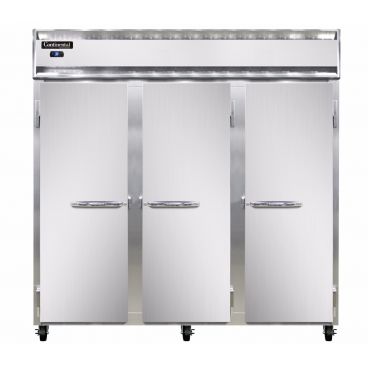 Continental Refrigerator 3RN 78" Reach-In Refrigerator With 3 Full-Height Solid Doors, 70 Cubic Ft, 115 Volts