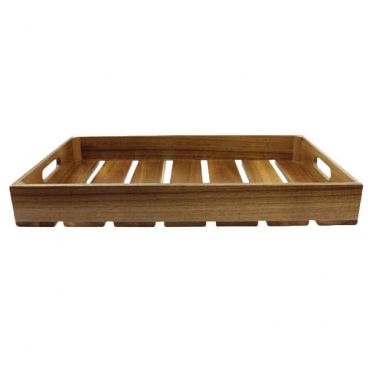 Tablecraft CRATE12 12 3/4" x 10 1/2" x 2 3/4" Gastronorm Brown Half Size Acacia Wood Serving and Display Crate