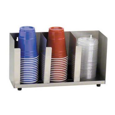 Dispense Rite CTLD-15 Stainless Steel 3-Section Adjustable Cup and Lid Organizer