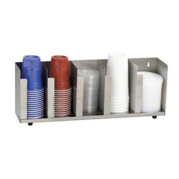 Dispense Rite CTLD-22 Stainless Steel 5-Section Adjustable Cup and Lid Organizer