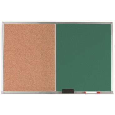 Aarco DCO4896G 48" x 96" Green Combination Corkboard/Chalkboard With Satin Anodized Aluminum Frame And Full Length Chalk Tray