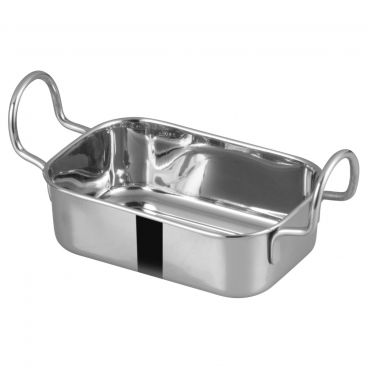 Winco DDSB-103S Stainless Steel 5" x 3-3/8" Mini Roasting Pan Serving Dish with 2 Handles