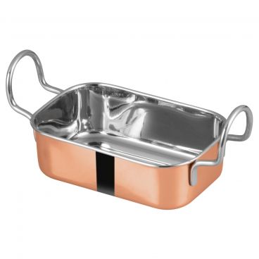 Winco DDSB-203C Copper Plated Steel 5" x 3-3/8" Mini Roasting Pan Serving Dish with 2 Handles