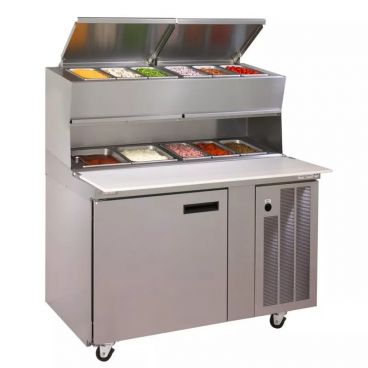 Delfield 18648PDLP LiquiTec 48" Single Section Refrigerated Pizza Prep Table with Dual Raised Pan Rail