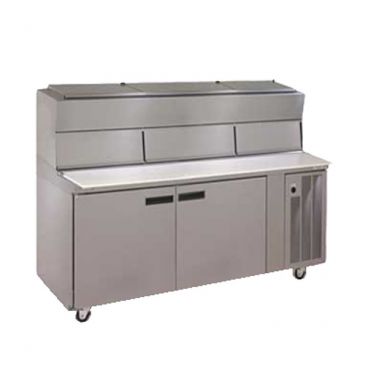 Delfield 18672PDLP LiquiTec 72" Two Section Refrigerated Pizza Prep Table with Dual Raised Pan Rail