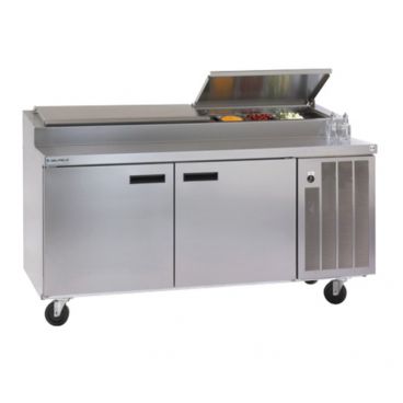 Delfield 18672PTLP LiquiTec 72" Two Section Refrigerated Pizza Prep Table with Raised Pan Rail