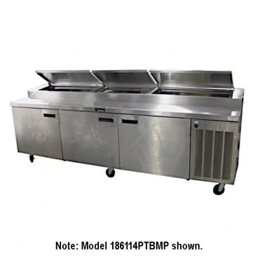 Delfield 18699PTBMP 99" Three Section Refrigerated Pizza Prep Table with Raised Pan Rail