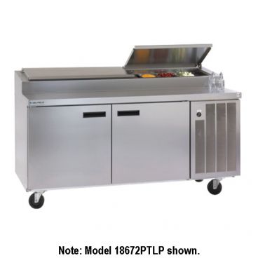 Delfield 18699PTLP LiquiTec 99" Three Section Refrigerated Pizza Prep Table with Raised Pan Rail