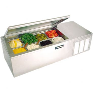 Delfield CTP 8146-NBP Countertop 46" Wide (4) 1/3-Pan Capacity Stainless Steel Self-Contained R290 Hydrocarbon Raised Refrigerated Prep Rail, 115V 1/5 HP