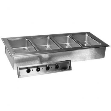 Delfield N8759-D Drop-In 4-Compartment N8700-D Insulated Stainless Steel Hot Food Well With Drain And Manifold For 12" x 20" Pans With Individual Infinite Temperature Controls, 208-230V 1-Phase