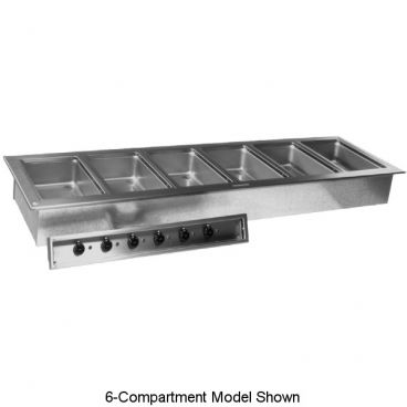 Delfield N8773-D Drop-In 5-Compartment N8700-D Insulated Stainless Steel Hot Food Well With Drain And Manifold For 12" x 20" Pans With Individual Infinite Temperature Controls, 208-230V 1-Phase