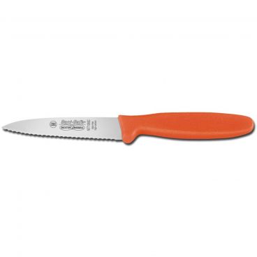Dexter NET105SC 15583 Sani-Safe Orange Handle 3 1/2 Inch Scalloped Edge Blade Net / Twine / Line Utility Slicer Knife