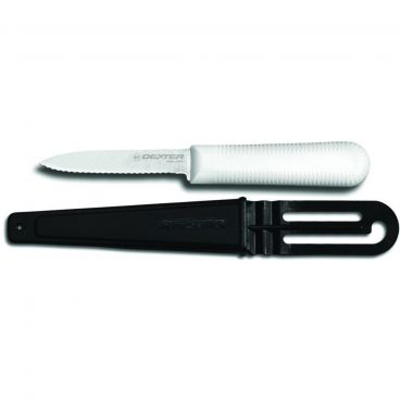 Dexter NTL24 15403 Sani-Safe White Handle 3 1/4 Inch Straight Edge Blade Net / Twine / Line Utility Slicer Knife With Belt Sheath