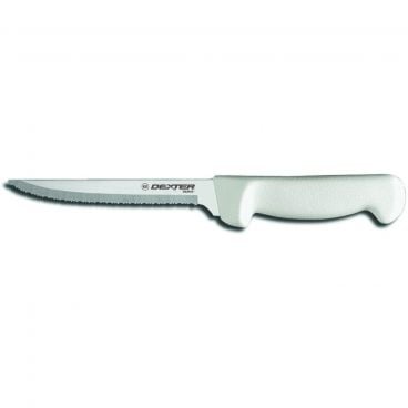 Dexter P94847 31627 Basics White Handle 6 Inch Scalloped Edge High Carbon Steel Blade Utility Knife