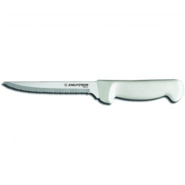 Dexter P94848 31628 Basics White Handle 8 Inch Scalloped Edge High Carbon Steel Blade Utility Knife
