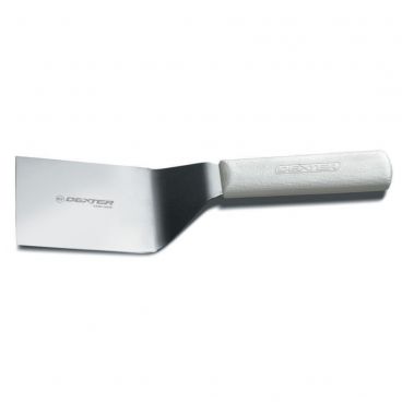 Dexter-Russell 16343 Sani-Safe 4" x 3" Stainless Steel Hamburger Turner with White Polypropylene Handle