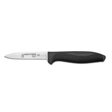 Dexter 360™ S360-3-1/2PCP 36000 3-1/2" DEXSTEEL™ High Carbon Steel Paring Knife with Black Polypropylene / Santoprene Handle