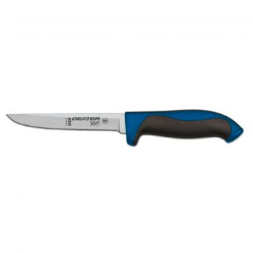 Dexter 360™ S360-5SCC-PCP 36003C 5" DEXSTEEL™ High Carbon Steel Scalloped Utility Knife with Blue Polypropylene / Santoprene Handle