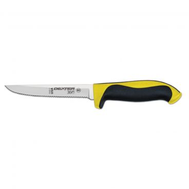 Dexter 360™ S360-5SCY-PCP 36003Y 5" DEXSTEEL™ High Carbon Steel Scalloped Utility Knife with Yellow Polypropylene / Santoprene Handle